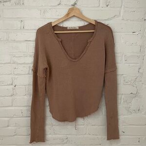 We The Free Brown Crop Relaxed Fit Long Sleeve